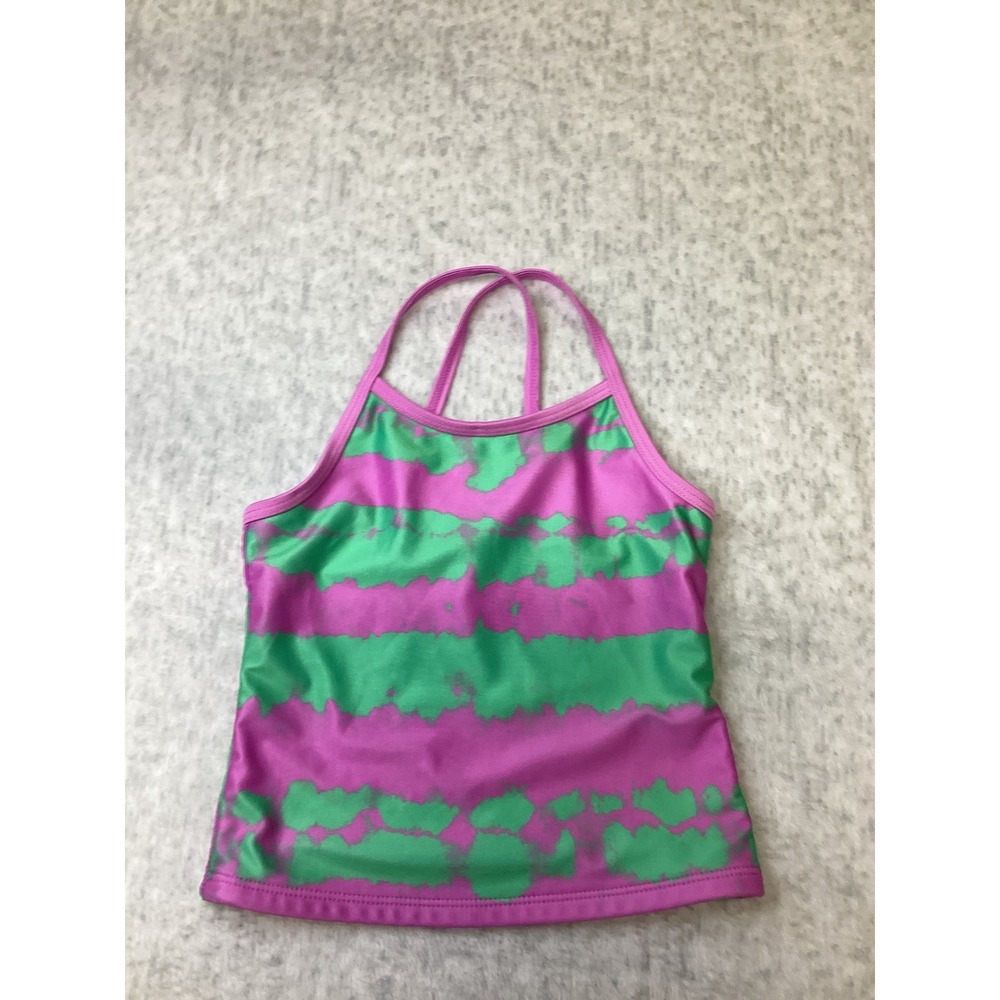 Cat & Jack Girls Purple Green Tie Dye Stripe Tankini Swim Top XS 4/5 Cross Back